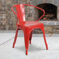 Flash Furniture CH-31270-RED-GG Red Metal Indoor-Outdoor Chair with Arms